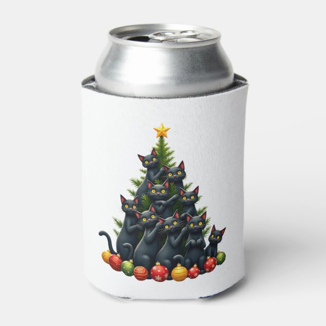Cat Lovers Cute and Funny Holiday Tree Christmas 3 Can Cooler (Can Front)