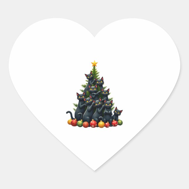 Cat Lovers Cute and Funny Holiday Tree Christmas 3 Heart Sticker (Front)