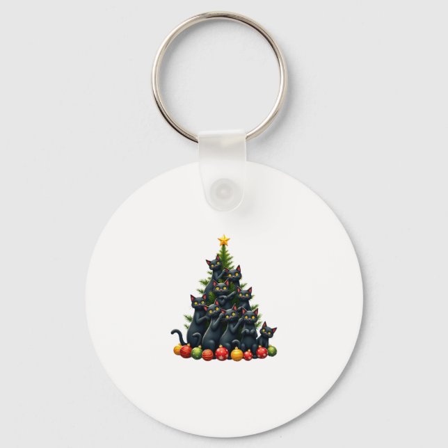 Cat Lovers Cute and Funny Holiday Tree Christmas 3 Key Ring (Front)