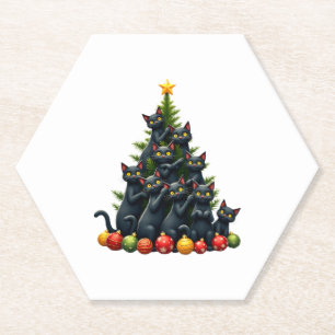 Cat Lovers Cute and Funny Holiday Tree Christmas 3 Paper Coaster
