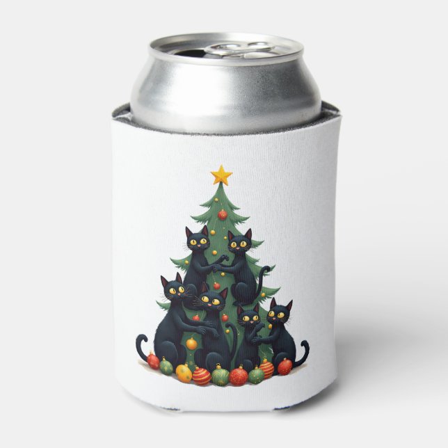 Cat Lovers Cute and Funny Holiday Tree Christmas 4 Can Cooler (Can Front)