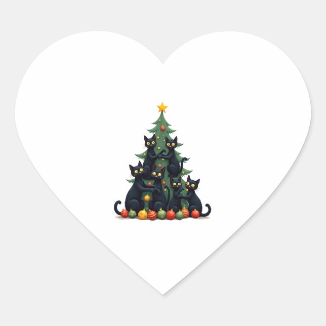 Cat Lovers Cute and Funny Holiday Tree Christmas 4 Heart Sticker (Front)