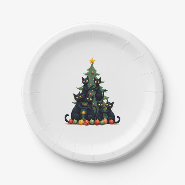 Cat Lovers Cute and Funny Holiday Tree Christmas 4 Paper Plate (Front)
