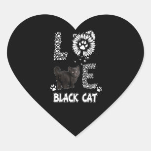 Cat Lovers Cute Love Black Cat Sunflower Gift Heart Sticker