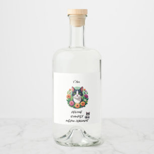 Cat lovers floral Tuxedo cat Liquor Bottle Label