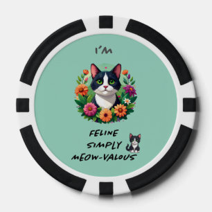 Cat lovers floral Tuxedo cat  Poker Chips