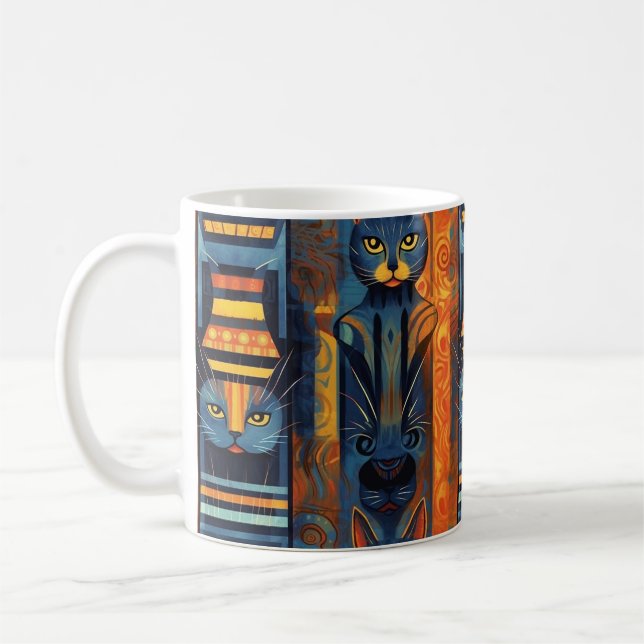 Cat Lovers Geometric Gothic Art Coffee Mug (Left)