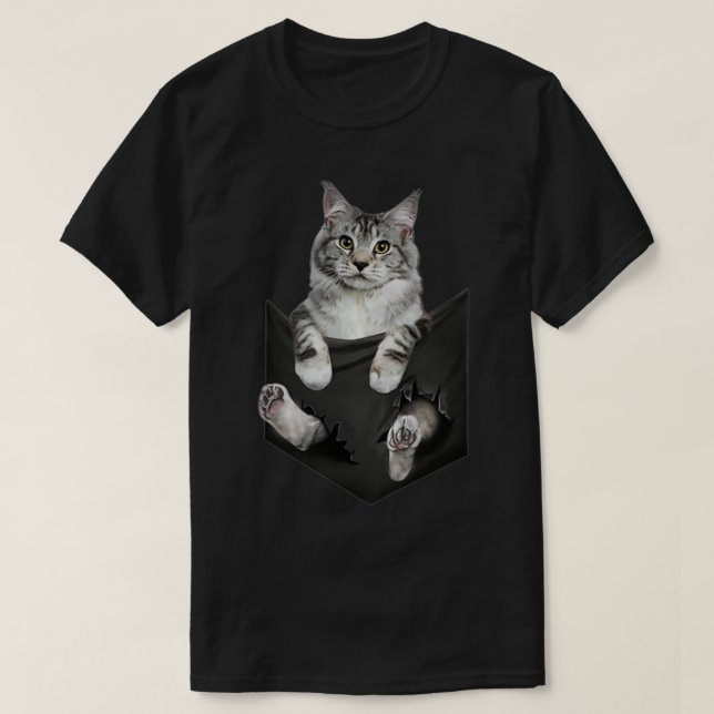 Cat Lovers Gifts Maine Coon In Pocket Funny Kitten T-Shirt (Design Front)