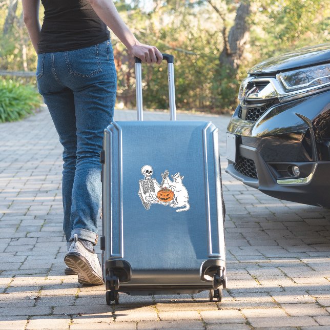 Cat Lovers Halloween Funny Skeleton and Cat Lazy C (Suitcase Insitu)