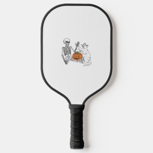 Cat Lovers Halloween Funny Skeleton and Cat Lazy C Pickleball Paddle
