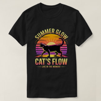 Cat Lover's Joyful Summer Glow: Sunset Cat Flow T-Shirt