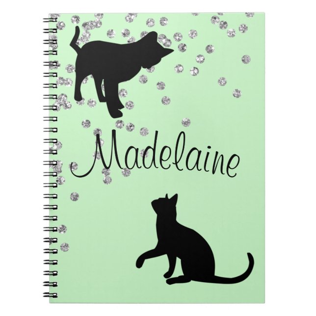 Cat Lovers Modern Mint Green Spots Personal Notebook (Front)
