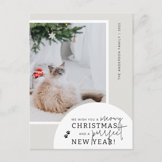 Cat Lover's Modern Simple Photo Holiday Postcard  (Front)