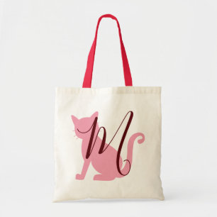Cat Lovers Monogram Pink and Burgundy Tote Bag