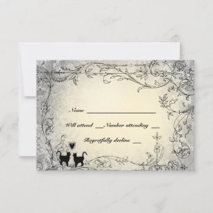 Cat Lovers Ornate Grey and Gold RSVP Card