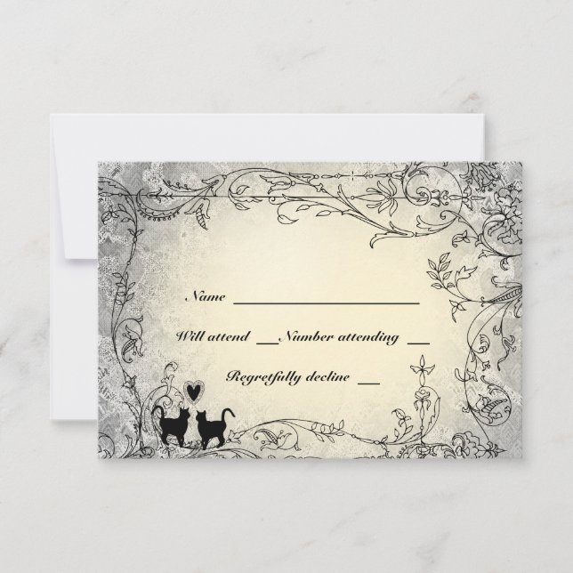 Cat Lovers Ornate Grey and Gold RSVP Card (Front)