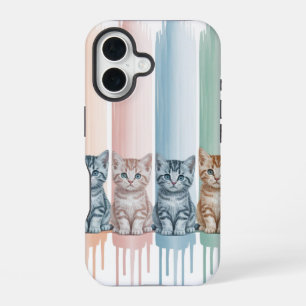 Cat Lovers — Pastel Paint Drip Kittens iPhone 16 Case