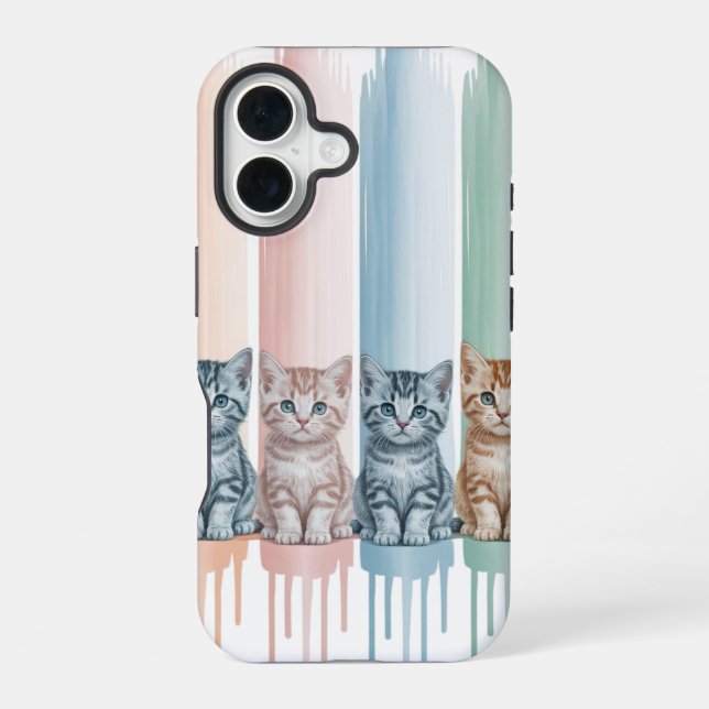 Cat Lovers — Pastel Paint Drip Kittens iPhone 16 Case (Back)
