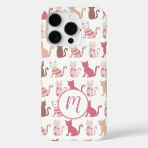 Cat Lovers Pattern Monogram iPhone 16 Pro Case