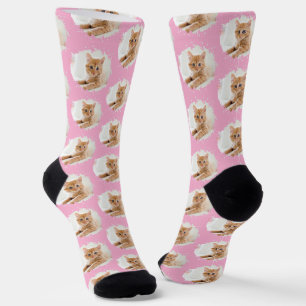 Cat Lovers Personalized Photo Pattern Pink Socks