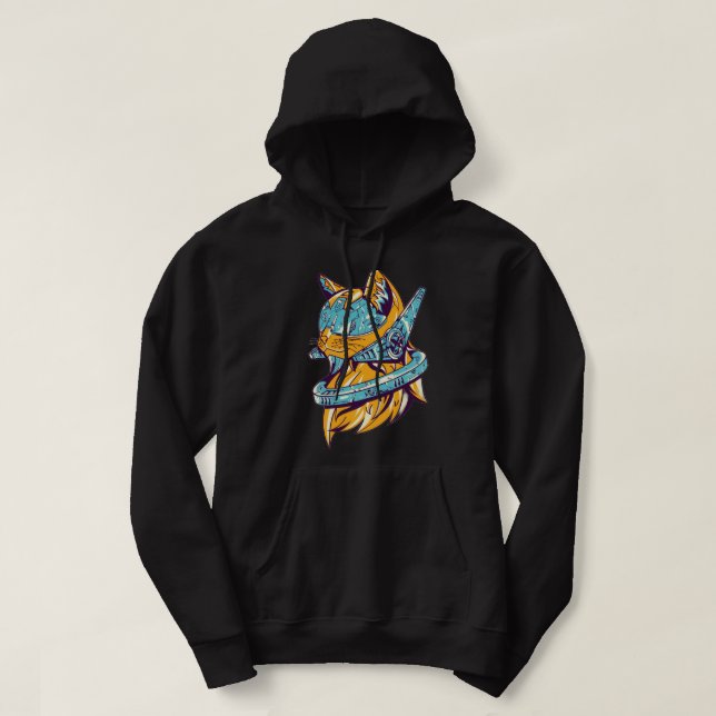 cat lovers robot yellow blue  hoodie (Design Front)