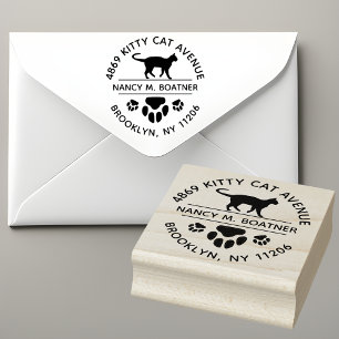 Cat Lover's Round Return Address Stamp with Paws