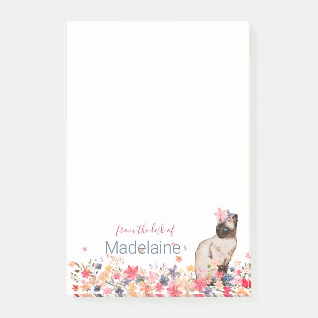  Cat Lovers Siamese Kitten Floral Personal  Post-it Notes (Front)