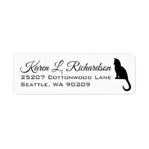 Cat Lover's Sitting Black Cat Silhouette Address