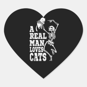 Cat Lovers Skeleton Real Man Loves Cats Gift Heart Sticker