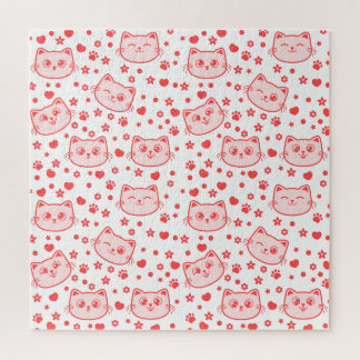 Cat lovers so cute red colour jigsaw puzzle