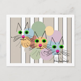 Cat Lovers "Three Amigos" Cat Art Postcard