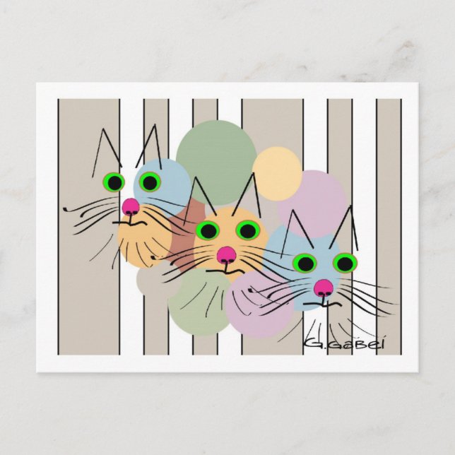 Cat Lovers "Three Amigos" Cat Art Postcard (Front)
