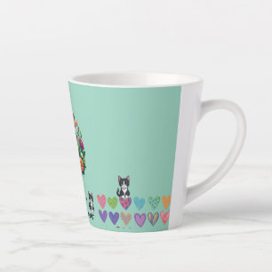 Cat lovers tuxedo cat floral , hearts Latte Mug