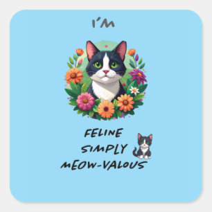 Cat lover's Tuxedo cat floral Square Sticker