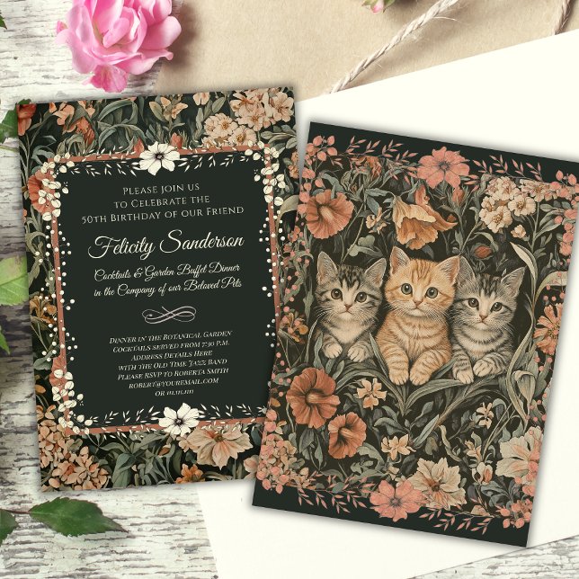 Cat Lovers Vintage Birthday Party Invitations (Creator Uploaded)