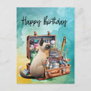 Cat Lovers who love fishing for Birthday Postcard