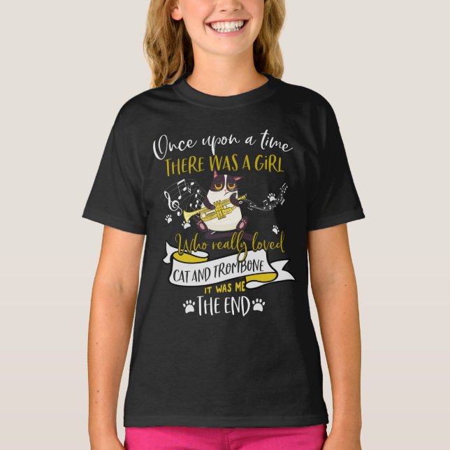 Cat Lovers | Who Really Loved Cat And Trombone T-Shirt (Front)