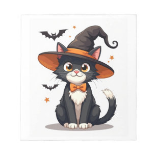 Cat Lovers Witches Hat on Tuxedo Cat Halloween Men Notepad