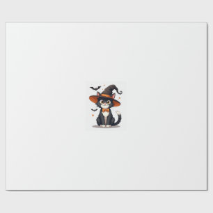 Cat Lovers Witches Hat on Tuxedo Cat Halloween Men Wrapping Paper