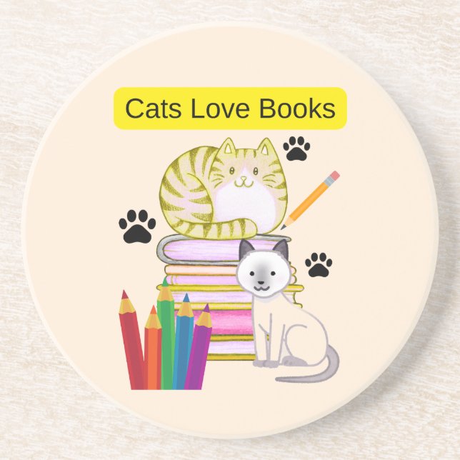 Cat Loves Books Coaster (Front)
