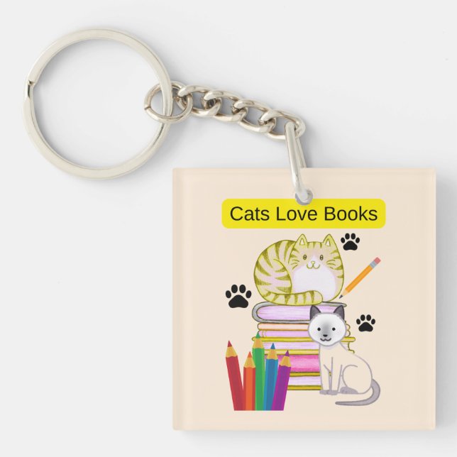 Cat Loves Books Key Ring (Front)