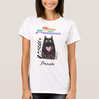 Cat Loving Nurse Practitioner Floral Boho Heart T-Shirt