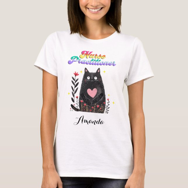 Cat Loving Nurse Practitioner Floral Boho Heart T-Shirt (Front)