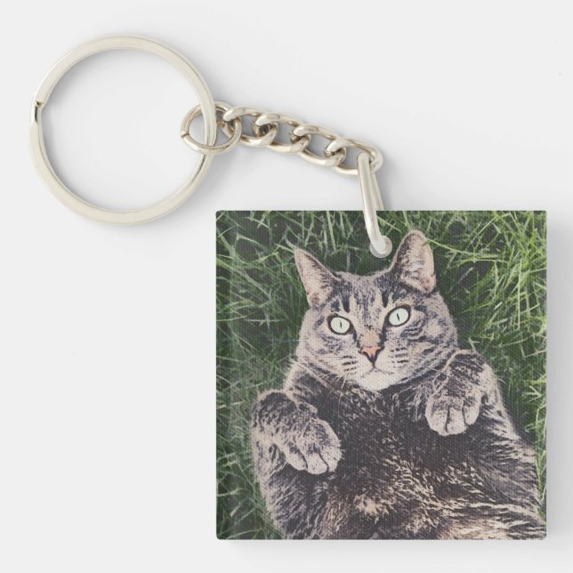Cat Lying in the Grass Key Ring (Front)