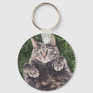 Cat Lying in the Grass Key Ring