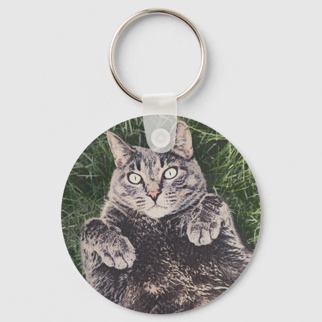 Cat Lying in the Grass Key Ring (Back)