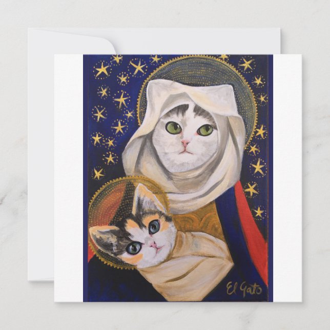 Cat Madonna and child, holy family, Christmas card (Front)