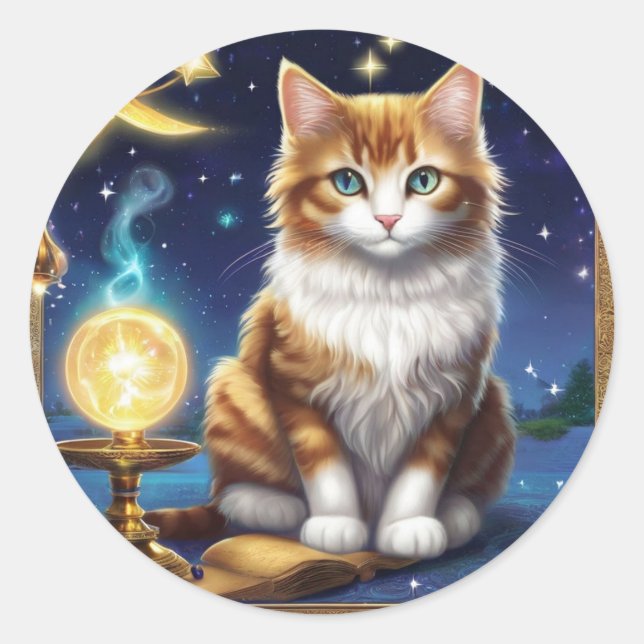 Cat Magic Classic Round Sticker (Front)