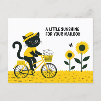 Cat Mail Carrier on Bicycle with Sunshine Mail Postcard