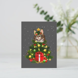 Cat Maine Coon Cat Xmas Tree Lights Cat Lover Ugly Postcard